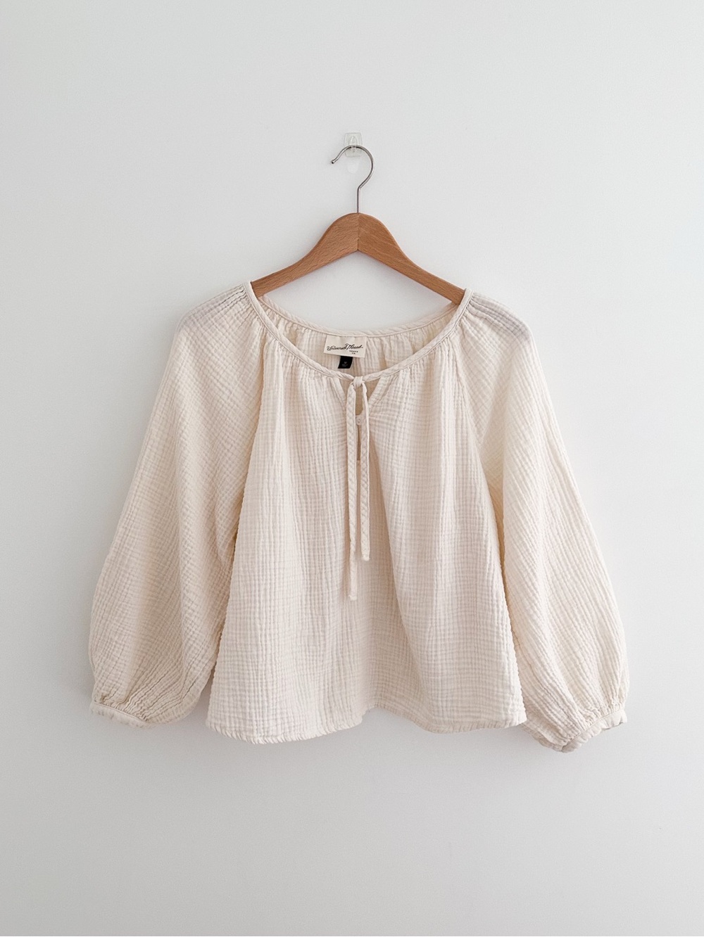 Universal Thread Cotton Gauze Peasant Top Ecru Boho Blouse Balloon Sleeve Size M